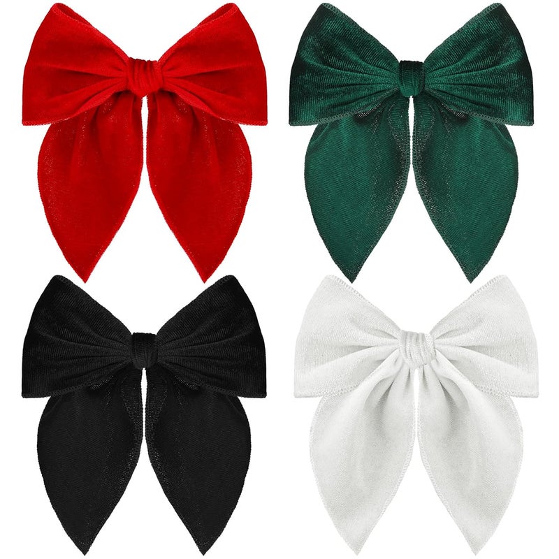 ProSuites Christmas Hair Bows for Girls, 4 Pcs Velvet Bow Hair Clips, Fable Hair Accessories for Little Girls Toddler Kids (Medium, 5in) - Image 1